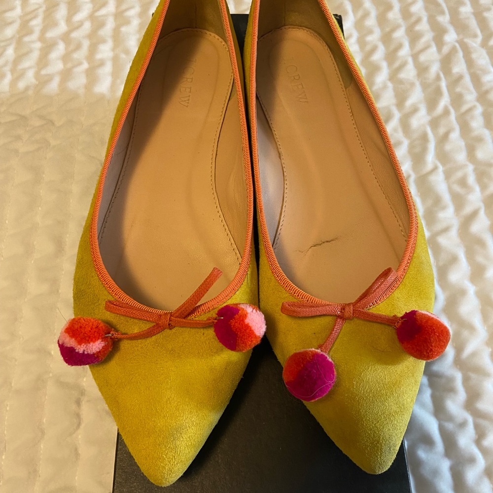 J.crew leather Pom Pom flats sz 9
